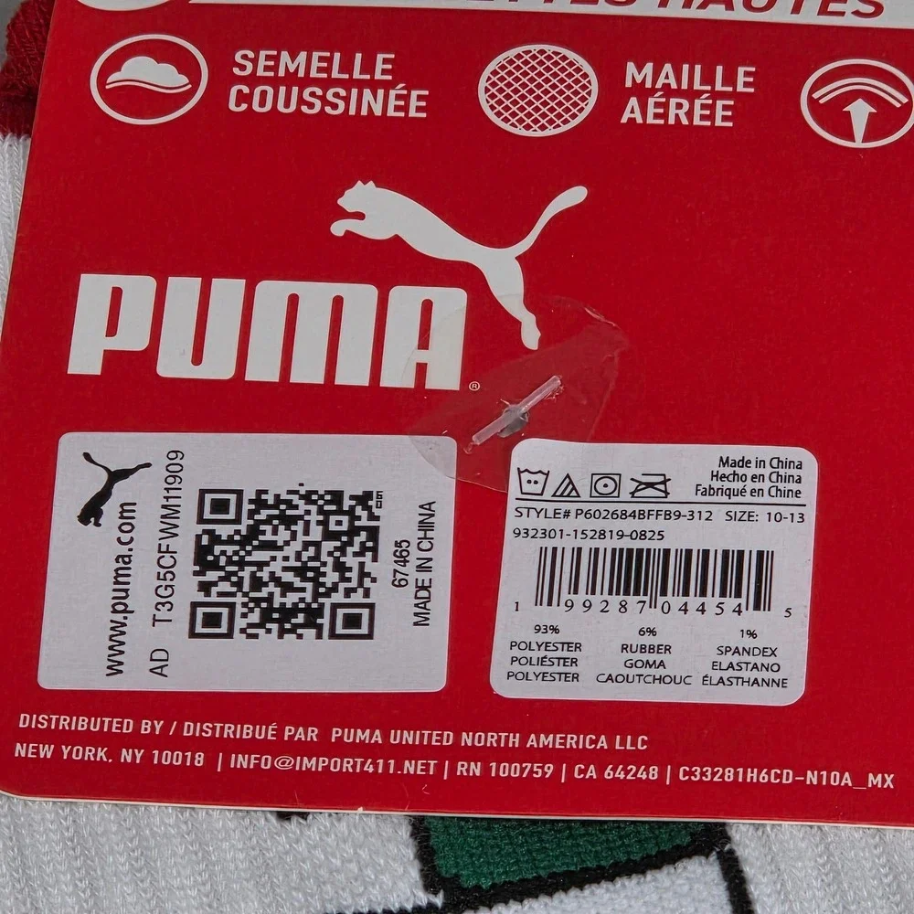 Puma Crew‎ Socks Mens 10-13 6 Pair Mexico Soccer Colors Athletic Sportswear
